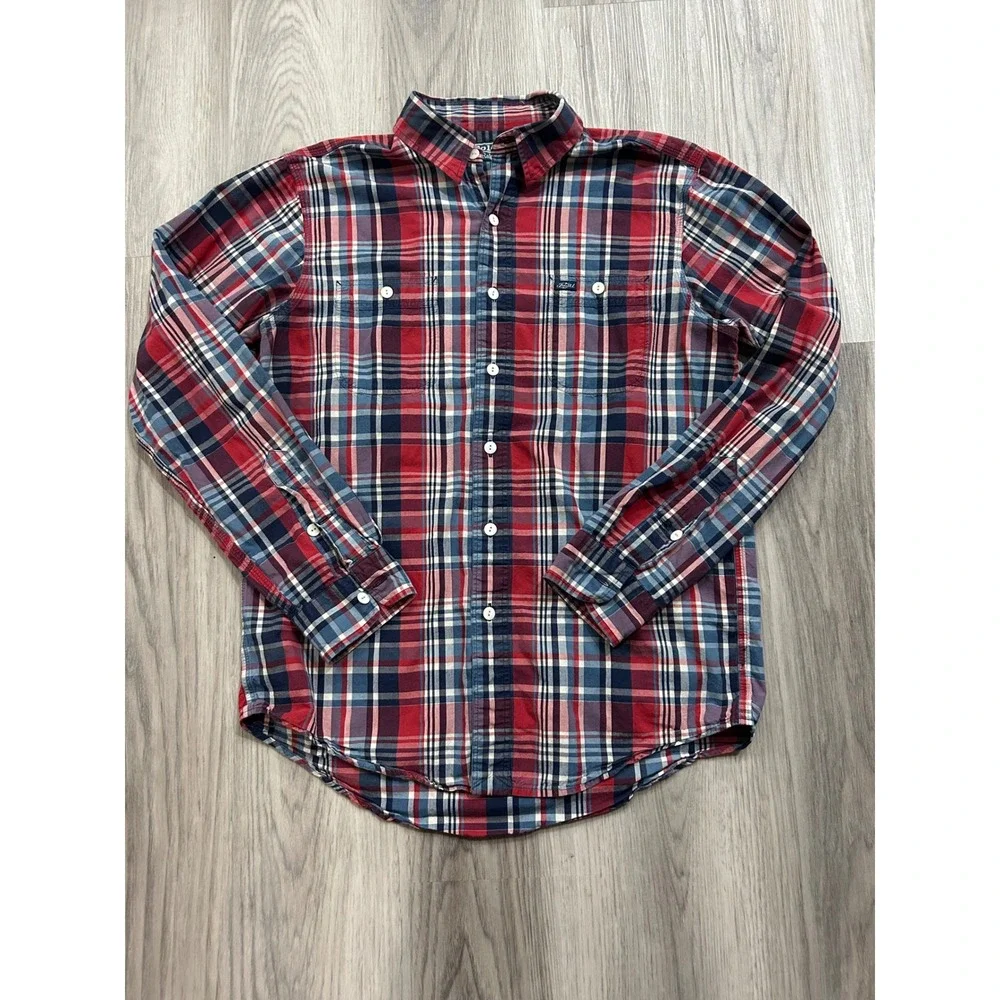 Polo Ralph Lauren Mens Plaid Button Down Shirt Red Blue White Long Sleeve Size M